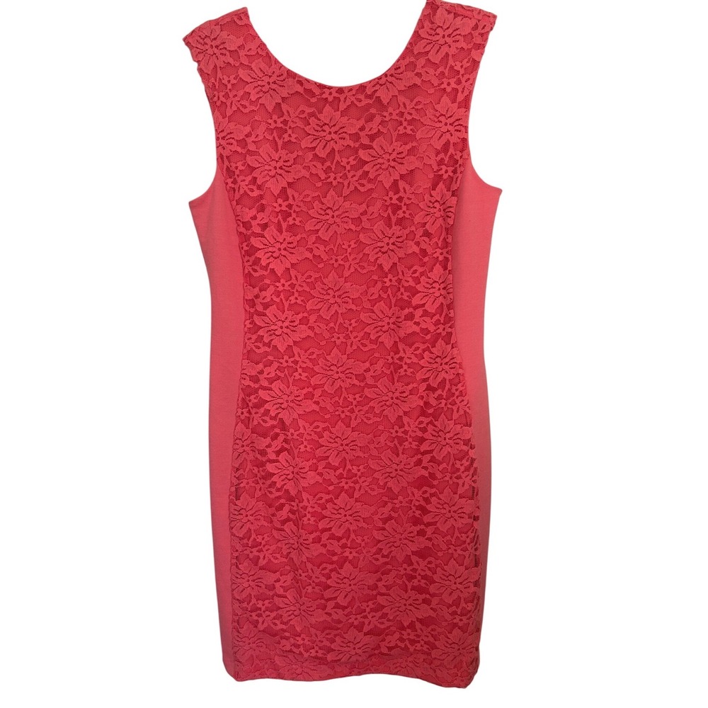 Apt‎ 9 Womens Coral Pink Floral Lace Overlay Sheath Dress Size L Scoop Neck